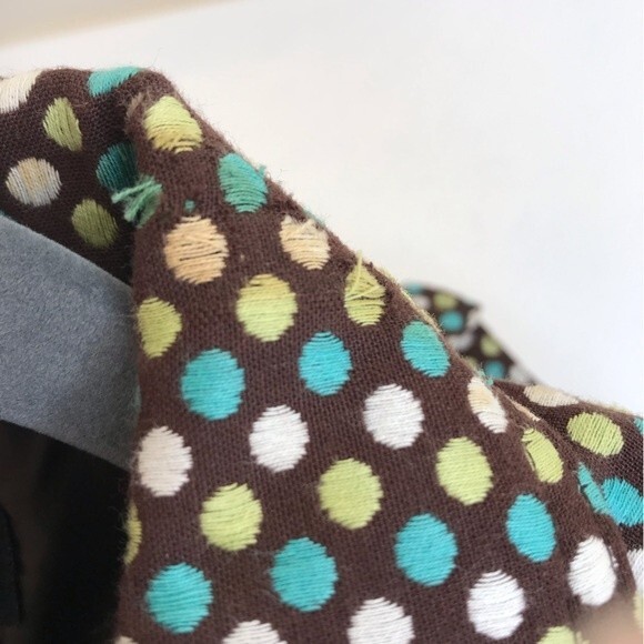 RQT Brown Embroidered White Aqua Polka Dot Pearl Button Jacket Women Size 14 - Picture 8 of 16